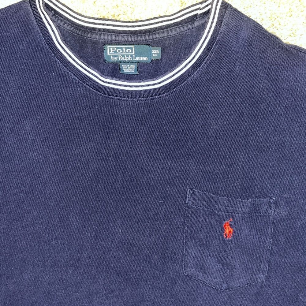 Polo by Ralph Lauren Big Man Pocket Red Pony Mens T shirt 3XB Blue White Trim